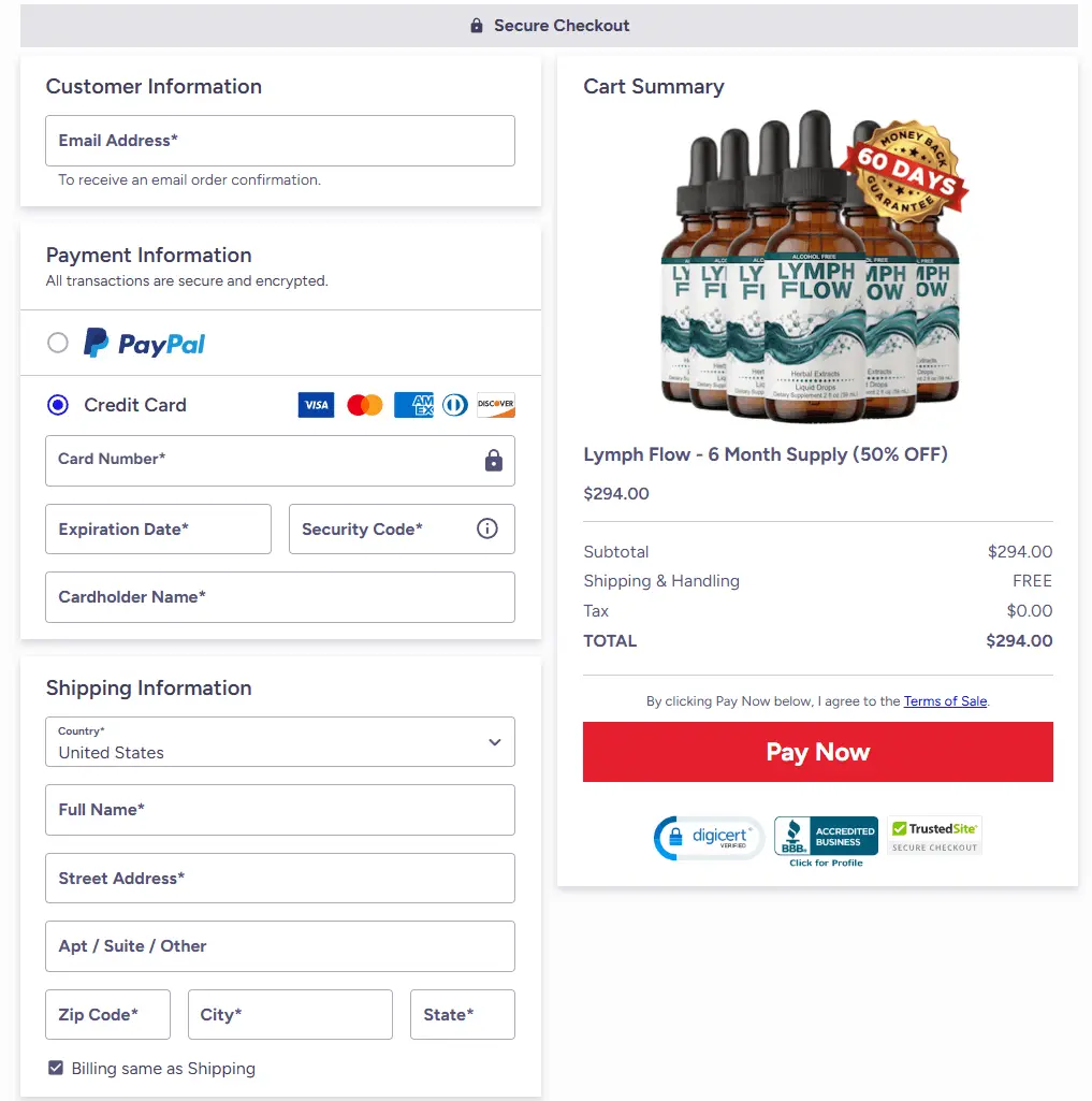 Lymph Flow order page